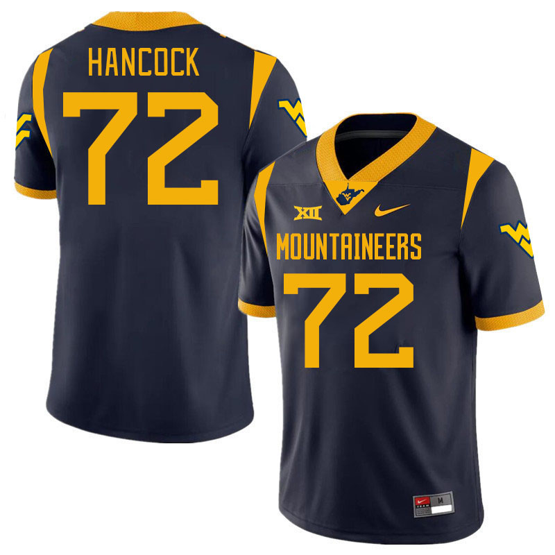 #72 Wesley Hancock West Virginia Mountaineers College 2024 New Uniforms Football Jerseys Stitched Sale-Navy